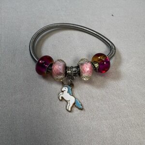 Silver Tone Stretch Unicorn Charm Bracelet